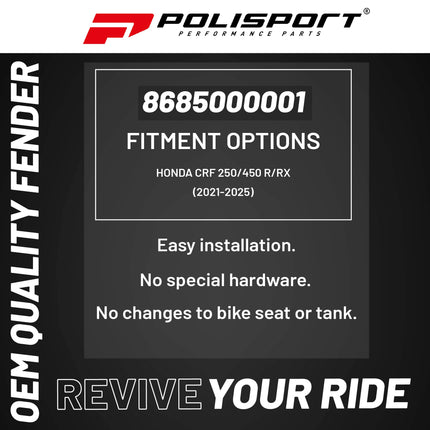 Polisport Motocross (MX) Rear Fender for Honda CRF 250/450 R/RX (2021-25) Dirt Bike - OEM Quality, Durable, Flexible & Perfect Fit - Red