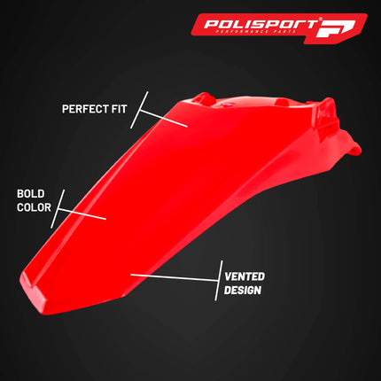Polisport Motocross (MX) Rear Fender for Honda CRF 250/450 R/RX (2021-25) Dirt Bike - OEM Quality, Durable, Flexible & Perfect Fit - Red