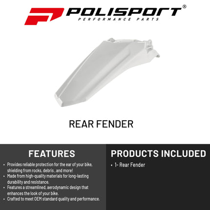 Polisport Motocross (MX) Rear Fender for Honda CRF 250/450 R/RX (2021-25) Dirt Bike - OEM Quality, Durable, Flexible & Perfect Fit - White