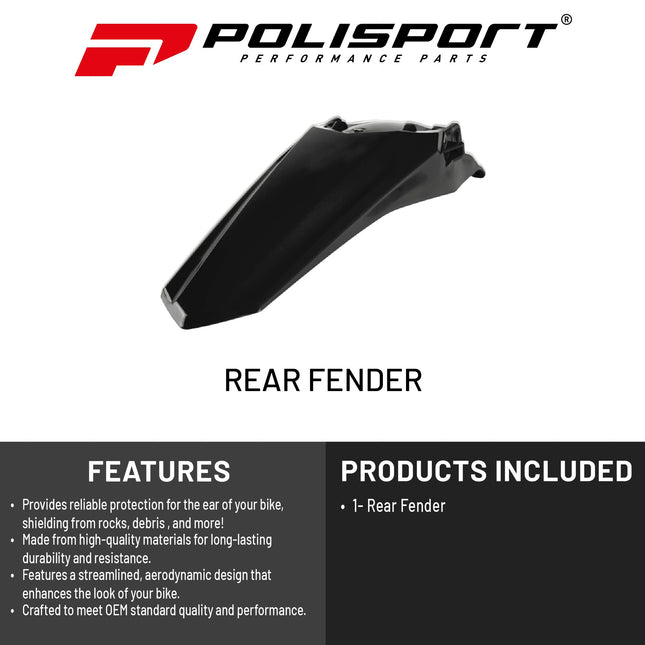 Polisport Motocross (MX) Rear Fender for Honda CRF 250/450 R/RX (2021-25) Dirt Bike - OEM Quality, Durable, Flexible & Perfect Fit - Black