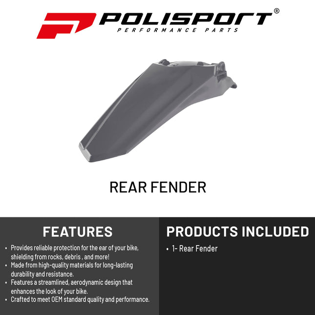 Polisport Motocross (MX) Rear Fender for Honda CRF 250/450 R/RX (2021-25) Dirt Bike - OEM Quality, Durable, Flexible & Perfect Fit - Nardo Grey
