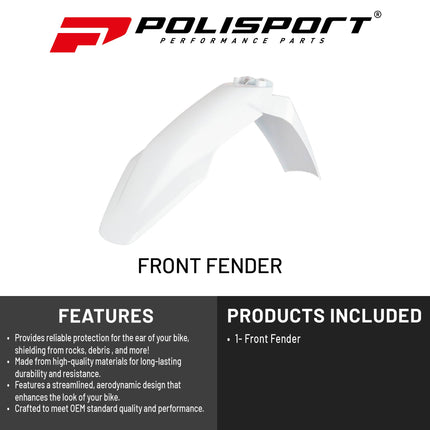 Polisport Motocross (MX) Front Fender for Husqvarna FC/FE/FX/TC/TE/TX (2023-25) Dirt Bike - OEM Quality, Durable, Flexible & Perfect Fit - White