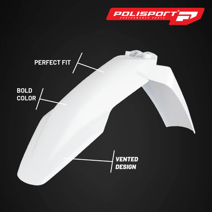 Polisport Motocross (MX) Front Fender for Husqvarna FC/FE/FX/TC/TE/TX (2023-25) Dirt Bike - OEM Quality, Durable, Flexible & Perfect Fit - White