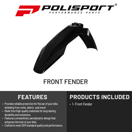 Polisport Motocross (MX) Front Fender for Husqvarna FC/FE/FX/TC/TE/TX (2023-25) Dirt Bike - OEM Quality, Durable, Flexible & Perfect Fit - Black