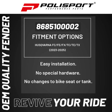 Polisport Motocross (MX) Front Fender for Husqvarna FC/FE/FX/TC/TE/TX (2023-25) Dirt Bike - OEM Quality, Durable, Flexible & Perfect Fit - Black