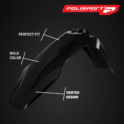 Polisport Motocross (MX) Front Fender for Husqvarna FC/FE/FX/TC/TE/TX (2023-25) Dirt Bike - OEM Quality, Durable, Flexible & Perfect Fit - Black