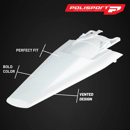 Polisport Motocross (MX) Rear Fender for Husqvarna FC/FE/FX/TC/TE/TX (2022-25) Dirt Bike - OEM Quality, Durable, Flexible & Perfect Fit - White