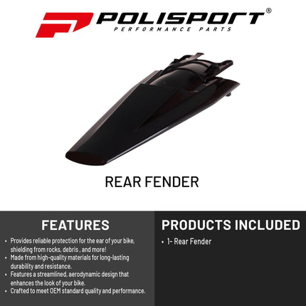 Polisport Motocross (MX) Rear Fender for Husqvarna FC/FE/FX/TC/TE/TX (2022-25) Dirt Bike - OEM Quality, Durable, Flexible & Perfect Fit - Black