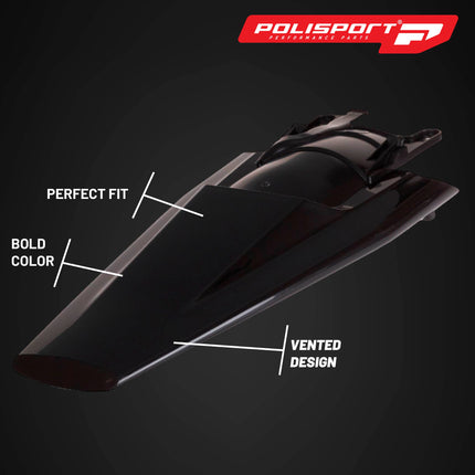 Polisport Motocross (MX) Rear Fender for Husqvarna FC/FE/FX/TC/TE/TX (2022-25) Dirt Bike - OEM Quality, Durable, Flexible & Perfect Fit - Black