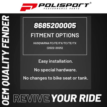 Polisport Motocross (MX) Rear Fender for Husqvarna FC/FE/FX/TC/TE/TX (2022-25) Dirt Bike - OEM Quality, Durable, Flexible & Perfect Fit - Yellow