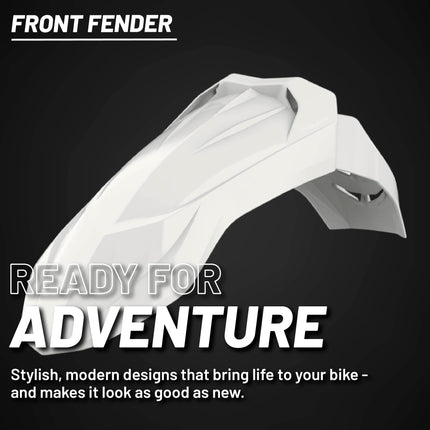 Polisport Supermoto (SM) Motocross (MX) UFX Front Fender - Universal Fit for all Full Size Dirt Bikes - White