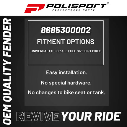 Polisport Supermoto (SM) Motocross (MX) UFX Front Fender - Universal Fit for all Full Size Dirt Bikes - Black