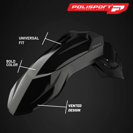 Polisport Supermoto (SM) Motocross (MX) UFX Front Fender - Universal Fit for all Full Size Dirt Bikes - Black