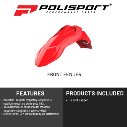 Polisport Supermoto (SM) Motocross (MX) UFX Front Fender - Universal Fit for all Full Size Dirt Bikes - Red