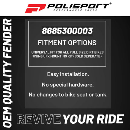 Polisport Supermoto (SM) Motocross (MX) UFX Front Fender - Universal Fit for all Full Size Dirt Bikes - Red