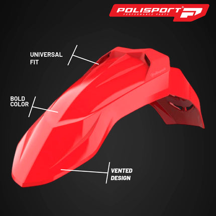 Polisport Supermoto (SM) Motocross (MX) UFX Front Fender - Universal Fit for all Full Size Dirt Bikes - Red