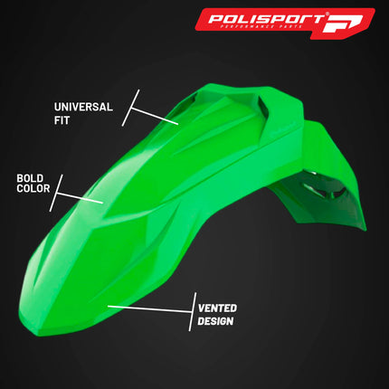 Polisport Supermoto (SM) Motocross (MX) UFX Front Fender - Universal Fit for all Full Size Dirt Bikes - Green