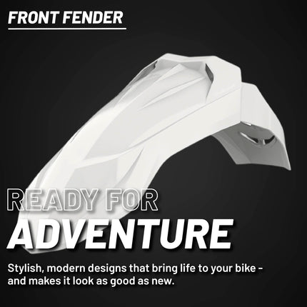 Polisport Supermoto (SM) Motocross (MX) UFX Front Fender - Universal Fit for all Full Size Dirt Bikes - White
