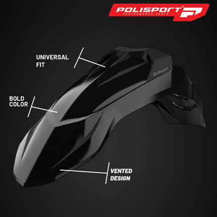 Polisport Supermoto (SM) Motocross (MX) UFX Front Fender - Universal Fit for all Full Size Dirt Bikes - Black