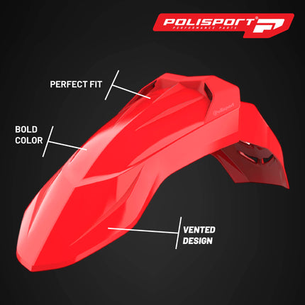 Polisport Supermoto (SM) Motocross (MX) UFX Front Fender - Fits Honda (2009-2022) Full Size Dirt Bikes - Red