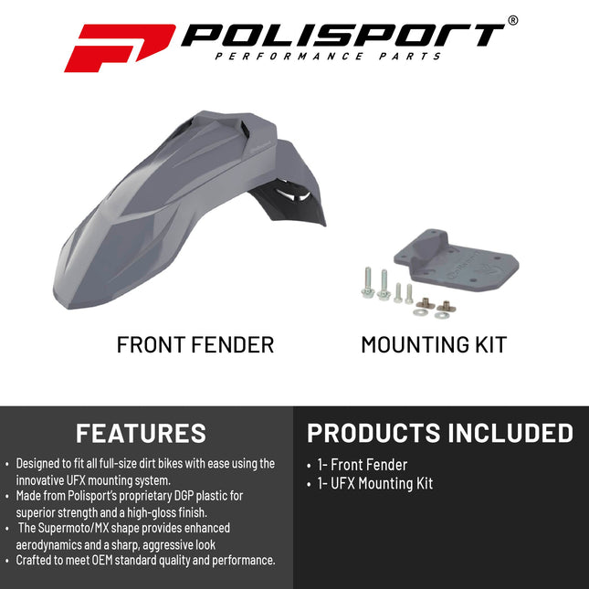 Polisport Supermoto (SM) Motocross (MX) UFX Front Fender - Universal Fit for all Full Size Dirt Bikes - Blue