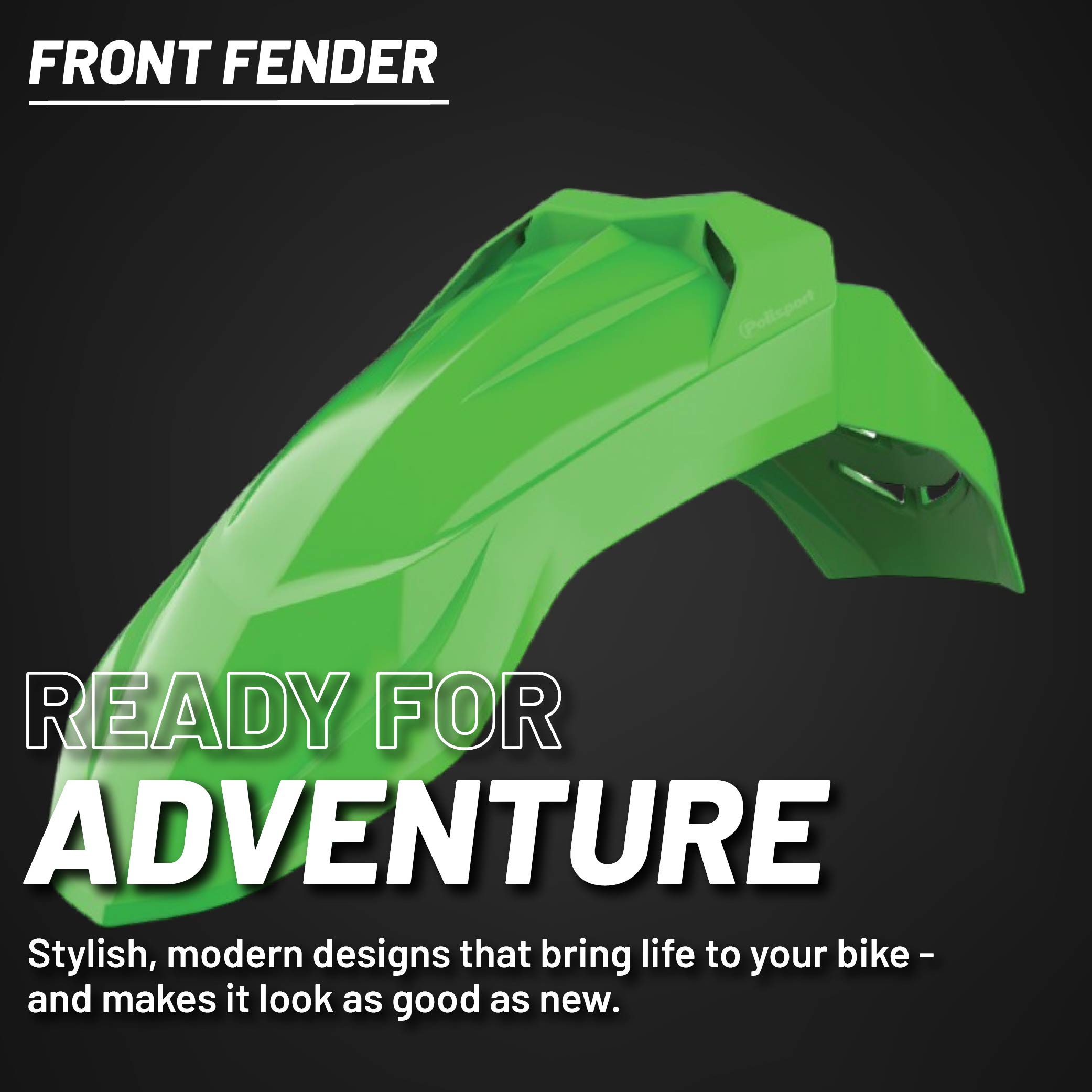 Polisport Supermoto (SM) Motocross (MX) UFX Front Fender - Fits Yamaha and Kawasaki Full Size Dirt Bikes - Green