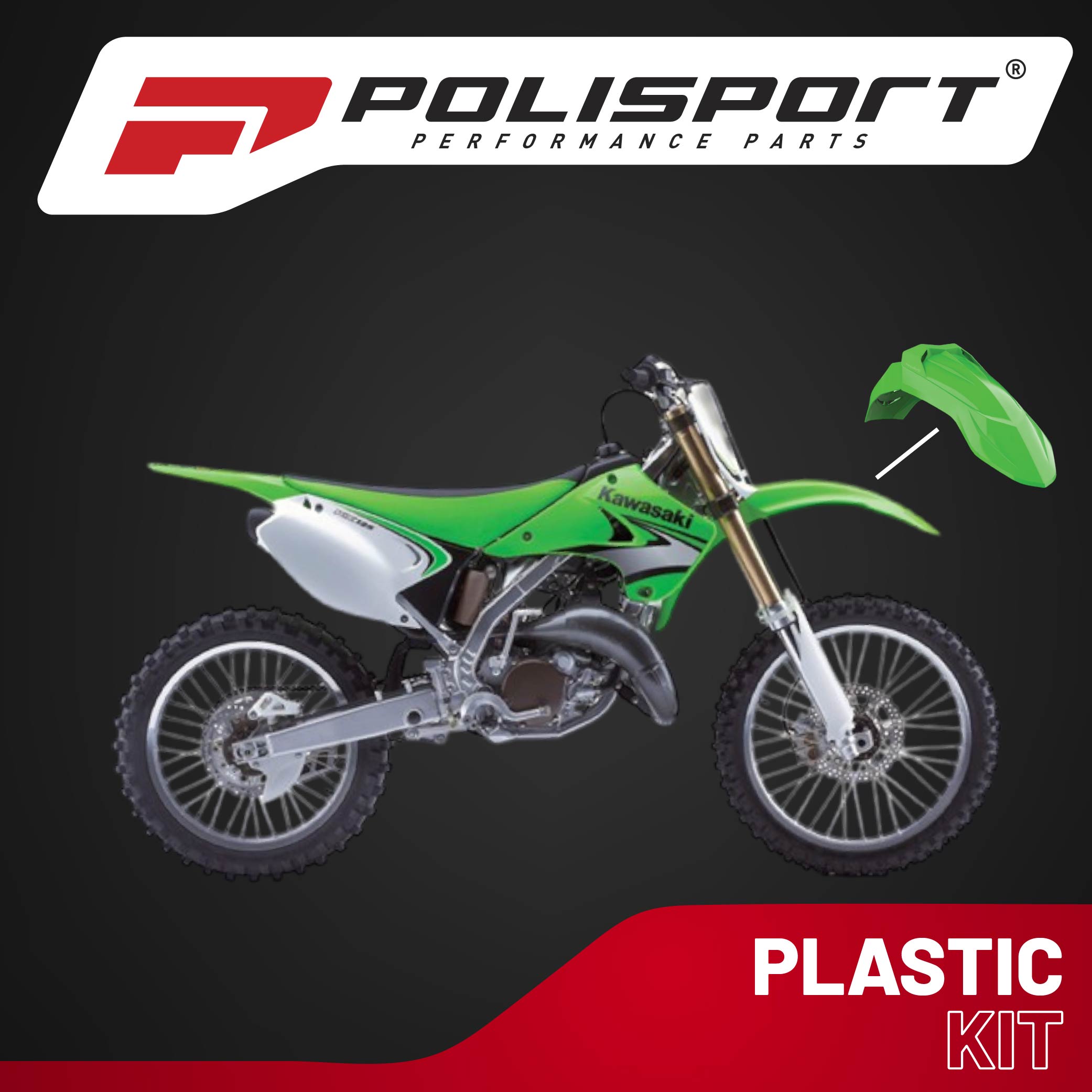Polisport Supermoto (SM) Motocross (MX) UFX Front Fender - Fits Yamaha and Kawasaki Full Size Dirt Bikes - Green