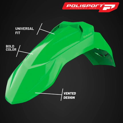 Polisport Supermoto (SM) Motocross (MX) UFX Front Fender - Fits Yamaha and Kawasaki Full Size Dirt Bikes - Green