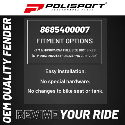 Polisport Supermoto (SM) Motocross (MX) UFX Front Fender - Fits KTM (2013-22) & Husqvarna (2016-22) Full Size Dirt Bikes - Orange