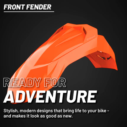 Polisport Supermoto (SM) Motocross (MX) UFX Front Fender - Fits KTM (2013-22) & Husqvarna (2016-22) Full Size Dirt Bikes - Orange