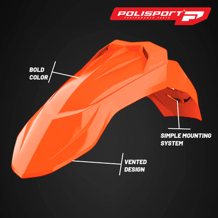 Polisport Supermoto (SM) Motocross (MX) UFX Front Fender - Fits KTM (2013-22) & Husqvarna (2016-22) Full Size Dirt Bikes - Orange