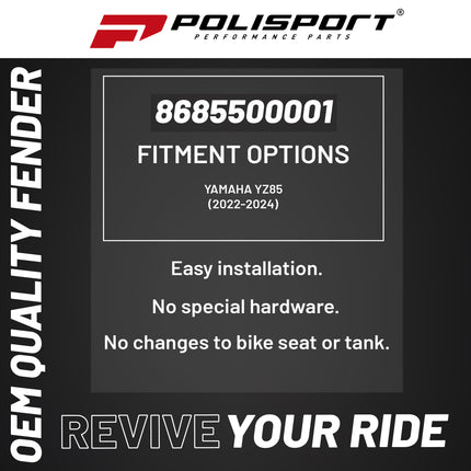 Polisport Motocross (MX) Front Fender for Yamaha YZ85 (2022-2024) Dirt Bike - OEM Quality, Durable, Flexible & Perfect Fit - Blue