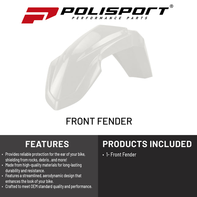 Polisport Motocross (MX) Front Fender for Yamaha YZ85 (2022-2024) Dirt Bike - OEM Quality, Durable, Flexible & Perfect Fit - White