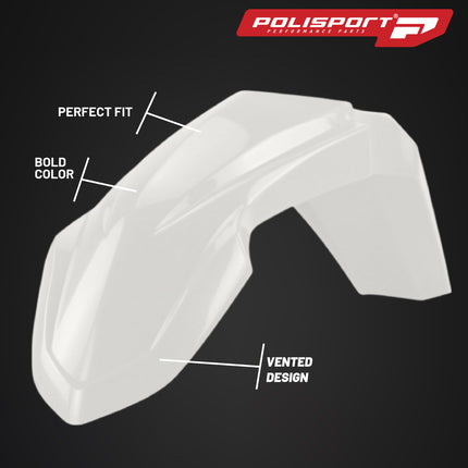 Polisport Motocross (MX) Front Fender for Yamaha YZ85 (2022-2024) Dirt Bike - OEM Quality, Durable, Flexible & Perfect Fit - White