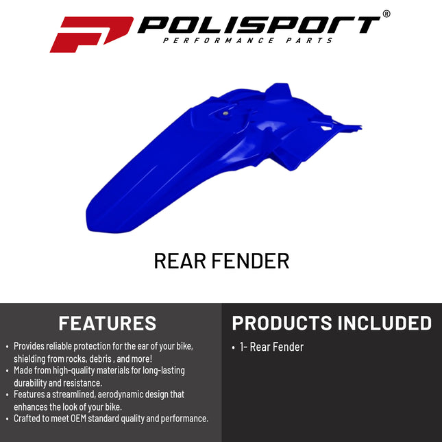 Polisport Motocross (MX) Rear Fender for Yamaha YZ85 (2022-2026) Dirt Bike - OEM Quality, Durable, Flexible & Perfect Fit - Blue