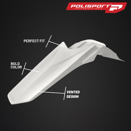 Polisport Motocross (MX) Rear Fender for Yamaha YZ85 (2022-2026) Dirt Bike - OEM Quality, Durable, Flexible & Perfect Fit - White