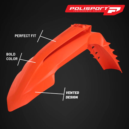 Polisport Motocross (MX) Front Fender for KTM EXC/EXC-F / XC-W/XCF-W / SX/SX-F (2023-2025) Dirt Bike - OEM Quality, Durable, Flexible & Perfect Fit - Orange