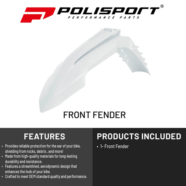 Polisport Motocross (MX) Front Fender for KTM EXC/EXC-F / XC-W/XCF-W / SX/SX-F (2023-2025) Dirt Bike - OEM Quality, Durable, Flexible & Perfect Fit - White