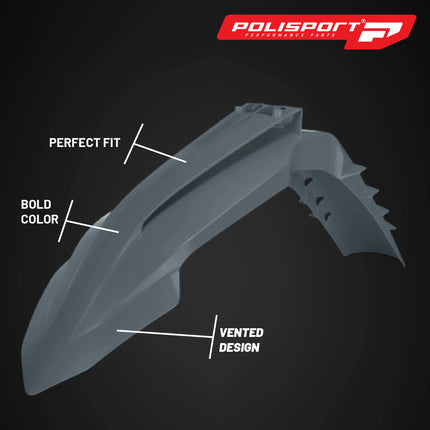 Polisport Motocross (MX) Front Fender for KTM EXC/EXC-F / XC-W/XCF-W / SX/SX-F (2023-2025) Dirt Bike - OEM Quality, Durable, Flexible & Perfect Fit - Nardo Grey