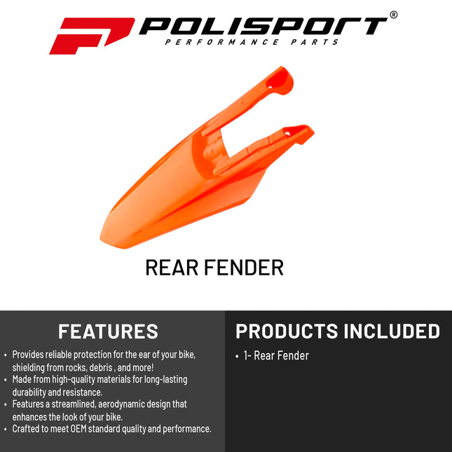 Polisport Motocross (MX) Rear Fender for KTM EXC/EXC-F / XC-W/XCF-W / SX/SX-F (2023-2025) Dirt Bike - OEM Quality, Durable, Flexible & Perfect Fit - Orange