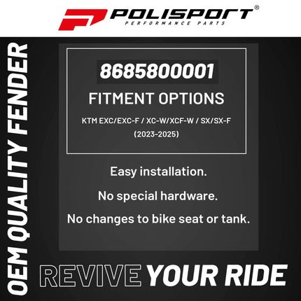 Polisport Motocross (MX) Rear Fender for KTM EXC/EXC-F / XC-W/XCF-W / SX/SX-F (2023-2025) Dirt Bike - OEM Quality, Durable, Flexible & Perfect Fit - Orange