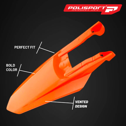 Polisport Motocross (MX) Rear Fender for KTM EXC/EXC-F / XC-W/XCF-W / SX/SX-F (2023-2025) Dirt Bike - OEM Quality, Durable, Flexible & Perfect Fit - Orange