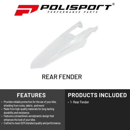 Polisport Motocross (MX) Rear Fender for KTM EXC/EXC-F / XC-W/XCF-W / SX/SX-F (2023-2025) Dirt Bike - OEM Quality, Durable, Flexible & Perfect Fit - White