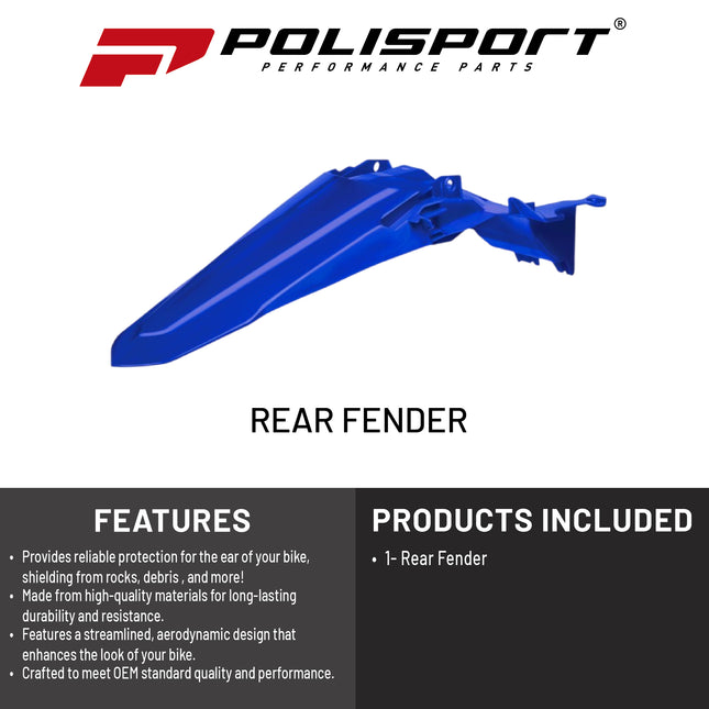 Polisport Motocross (MX) Rear Fender for Yamaha YZ 250F/450F (2024-2025) Dirt Bike - OEM Quality, Durable, Flexible & Perfect Fit - Blue