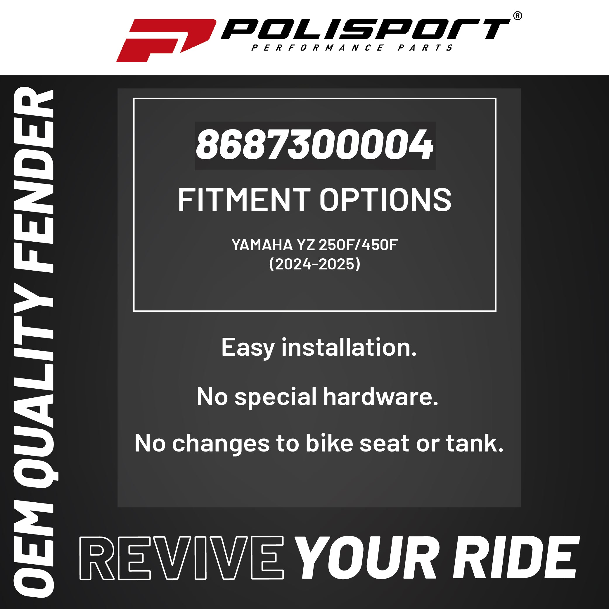 Polisport Motocross (MX) Rear Fender for Yamaha YZ 250F/450F (2024-2025) Dirt Bike (Blue)