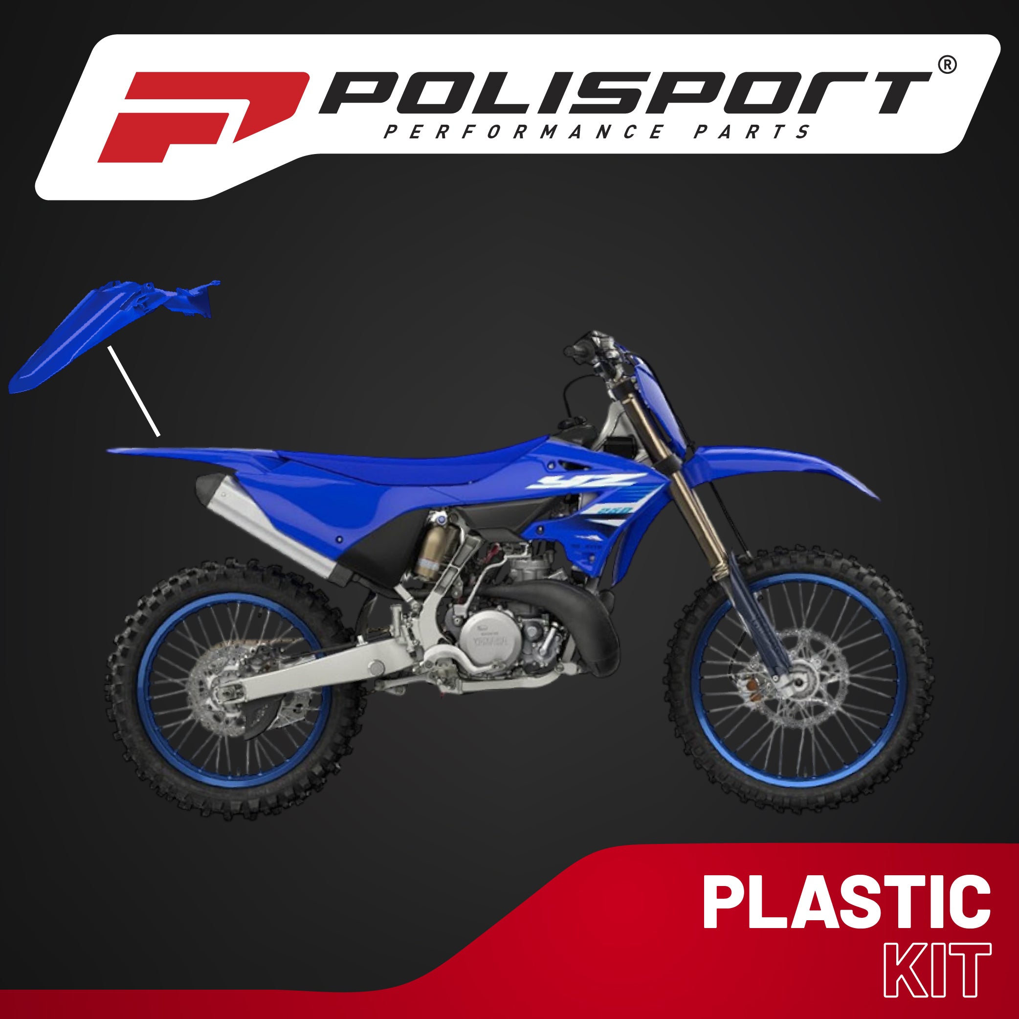 Polisport Motocross (MX) Rear Fender for Yamaha YZ 250F/450F (2024-2025) Dirt Bike (Blue)