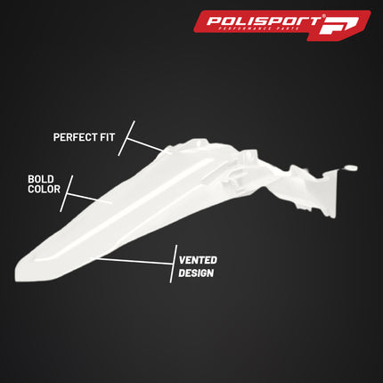 Polisport Motocross (MX) Replica Plastics Rear Fender for Yamaha YZ 250F/450F (2024-2025) Dirt Bike - OEM Quality, Durable, Flexible & Perfect Fit - White