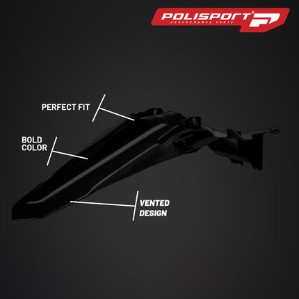 Polisport Motocross (MX) Replica Plastics Rear Fender for Yamaha YZ 250F/450F (2024-2025) Dirt Bike - OEM Quality, Durable, Flexible & Perfect Fit - Black