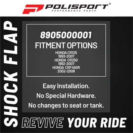 Polisport Motocross Motorcycles (MX) Rear Shock Flap for Honda CR125 (1993-2007), CR250 (1992-2007), CRF450R (2002-2008) Dirt Bikes - Injection-Molded Polypropylene for Impact Resistance - Black