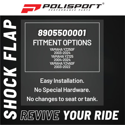 Polisport Motocross Motorcycles (MX) Rear Shock Flap for Yamaha YZ250F (2003-2024), YZ125 (2004-2024), YZ250 (2004-2024), YZ450F (2003-2022) Dirt Bikes - Protects Shock from Rocks, Mud & Debris -Black
